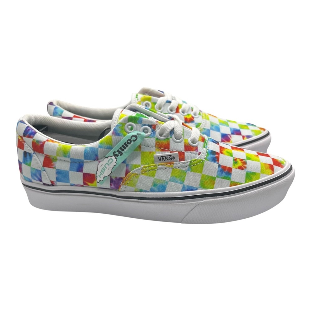 Vans Women's Sz 8 ComfyCush Era "Tie-Dye Checker" Rainbow Skate Canvas- 2135